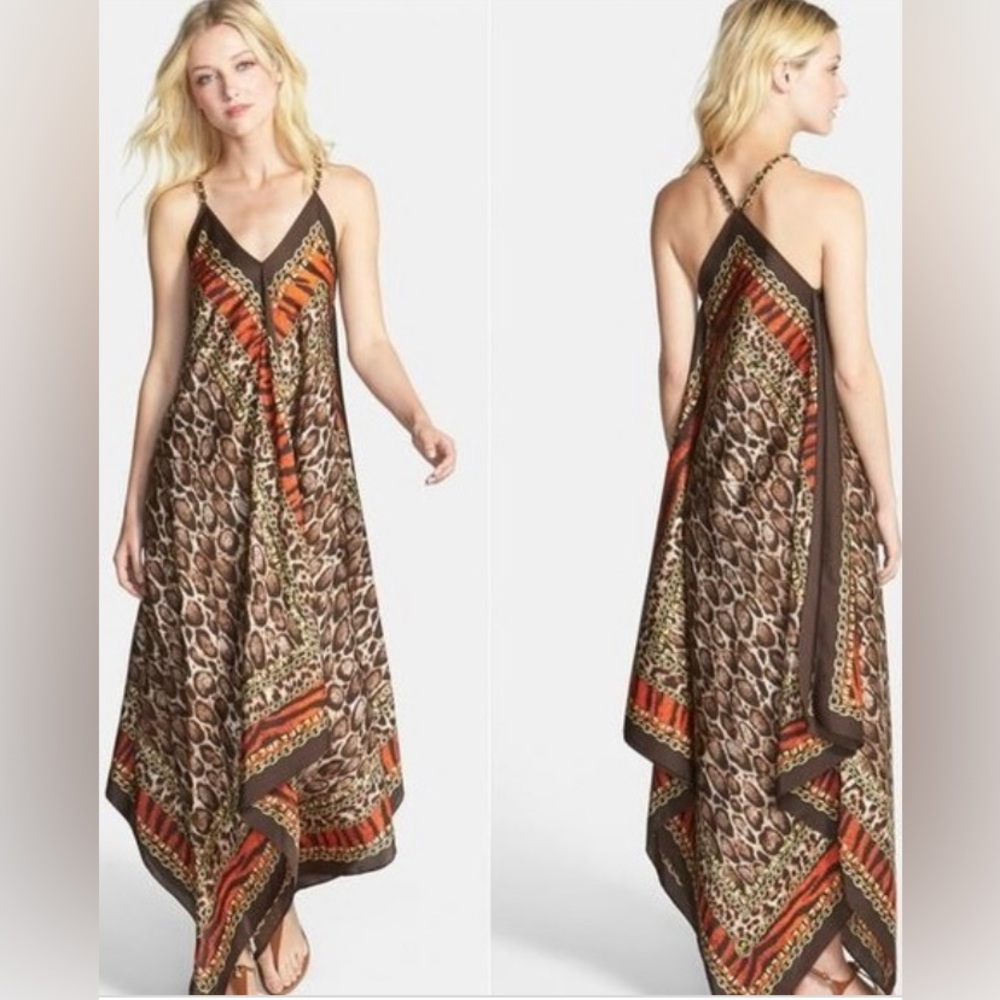 Michael Kora Kasai Scarf Print Handkerchief dress l/ xl